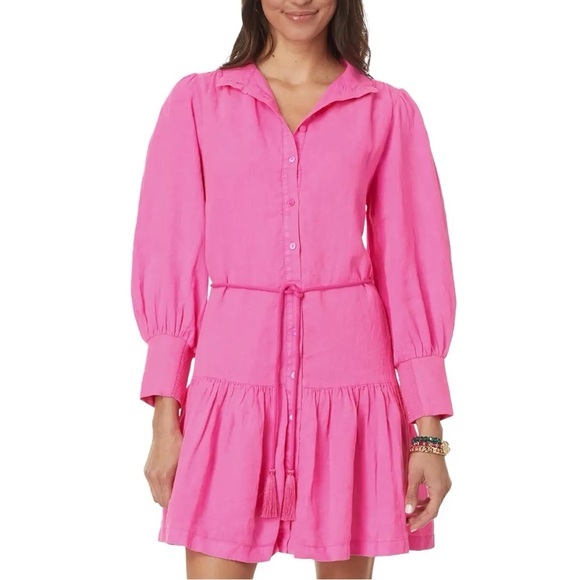 NWT Lilly Pulitzer Drena Linen Dress size 12 in Passion Pink